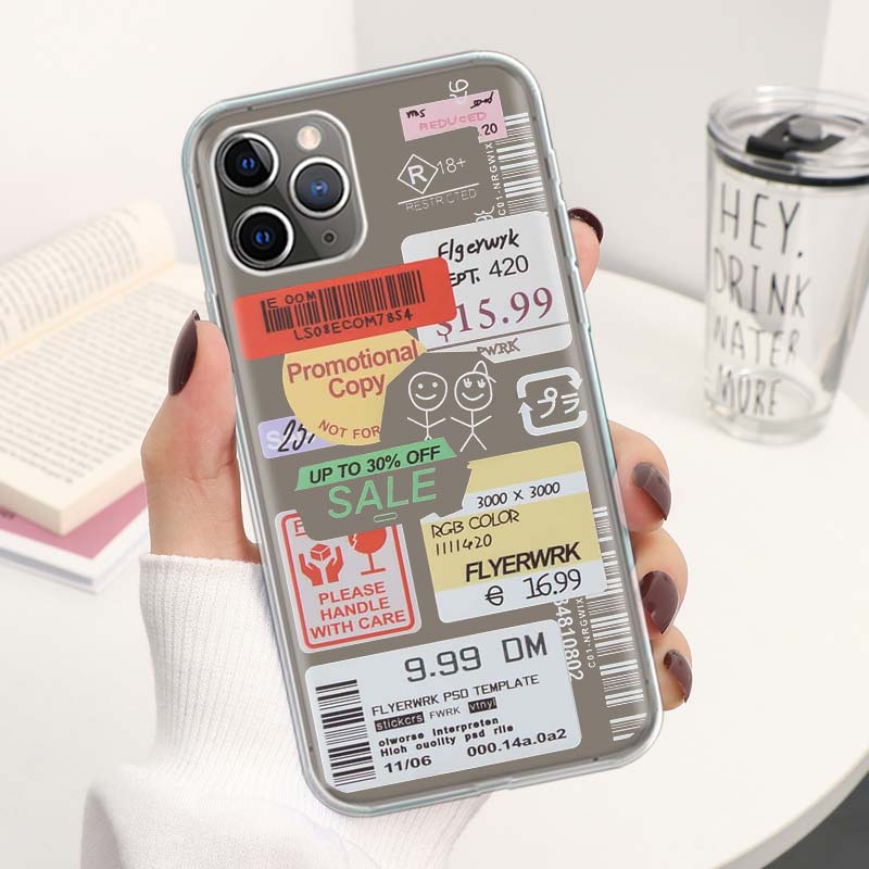 Stamp Label Barcode Phone Case For Apple iPhone 17 Air 16 15 Plus 14 + 13 Mini 12 11 Pro Max 7 8 SE 16Max Soft Shell Cover Coque