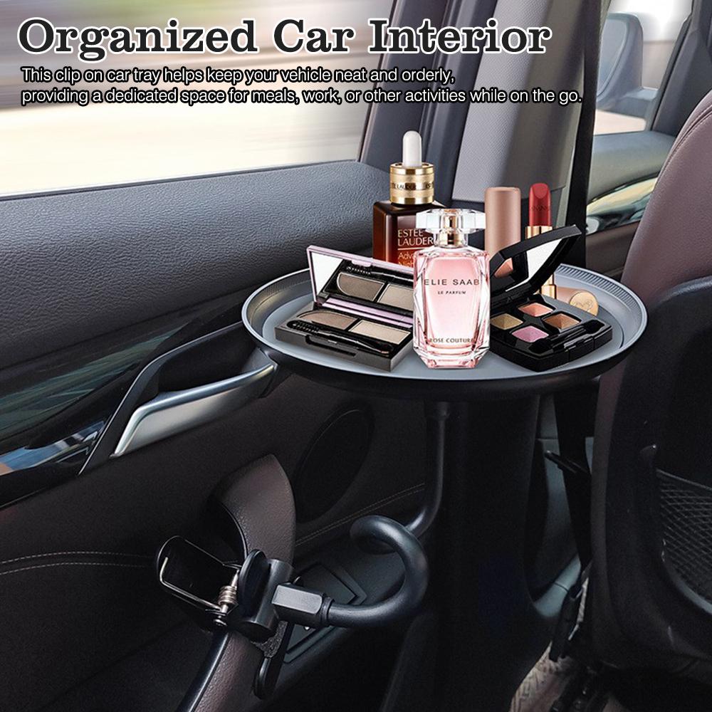 New Car Food Tray Non-Skid Black ABS Organizer Adjustable Mount W/ Clamp Fit for Automobile Snacks Table Bottle Passenger Seat