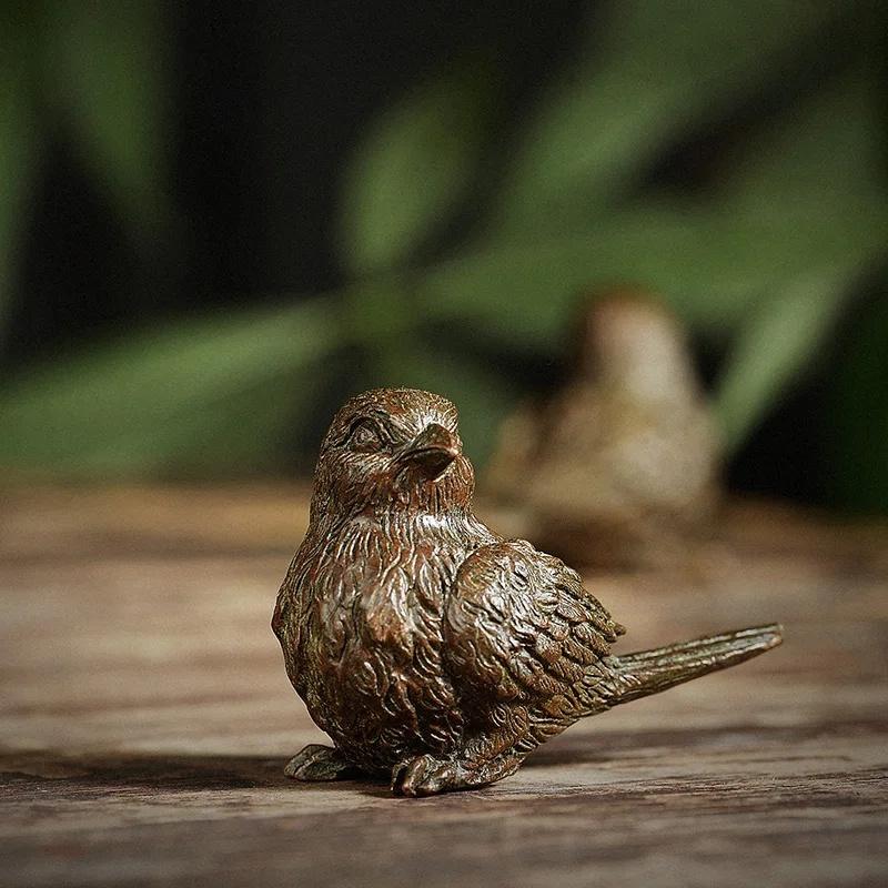 Kleine Spatzstatue aus Metall, Tee-Haustier, Ornament für den Tisch, Heimdekoration, Zubehör, Retro-Vogel, Tierfiguren, Miniaturen, Handwerk