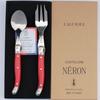 Transparant Teaspoon and Cake Fork Set with ABS Handles, Gift Boxed, Made In France, Stylish NERON Rouge, Dishwasher Safe [Officially Imported] Red,