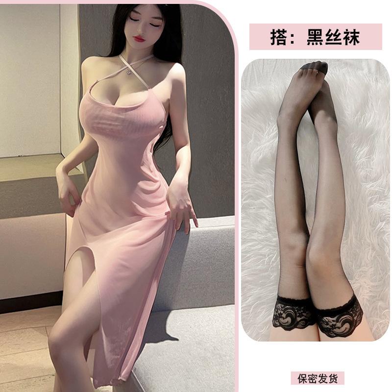 teasing long dress transparent suspender nightdress erotic underwear passion pure desire mesh dress one-piece temptation suit