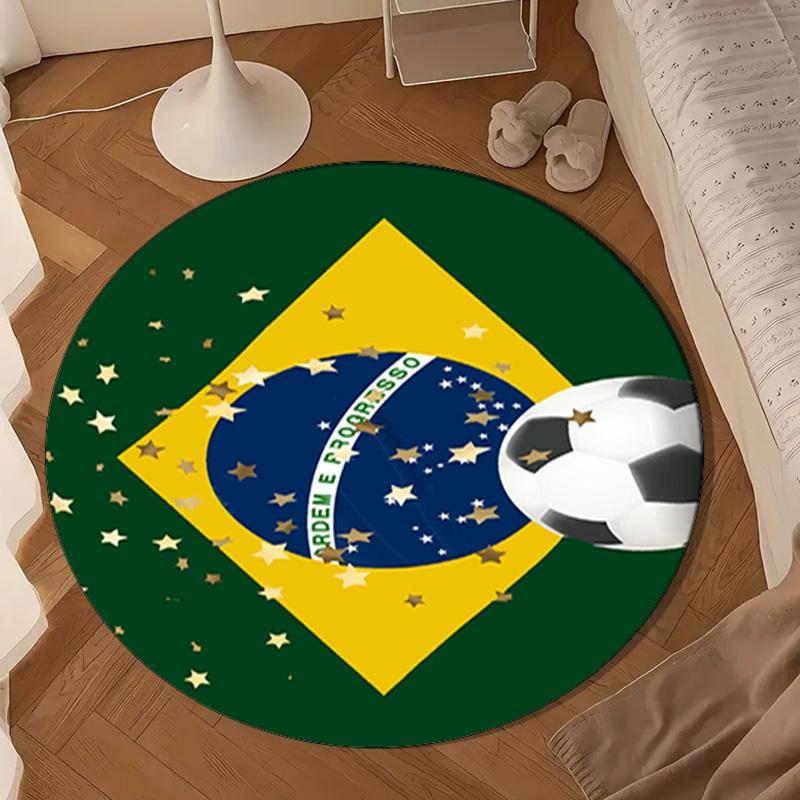 Brazilian Flag Artwork Round Rug for Livingroom,Bedroom, Palyroom, Chair Rug, Area rug, Circle Carpet, Large Size Fan Christmas gift
