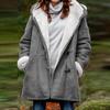 Femmes hiver grande taille solide Plus manteau de velours à manches longues corne boucle poche pardessus