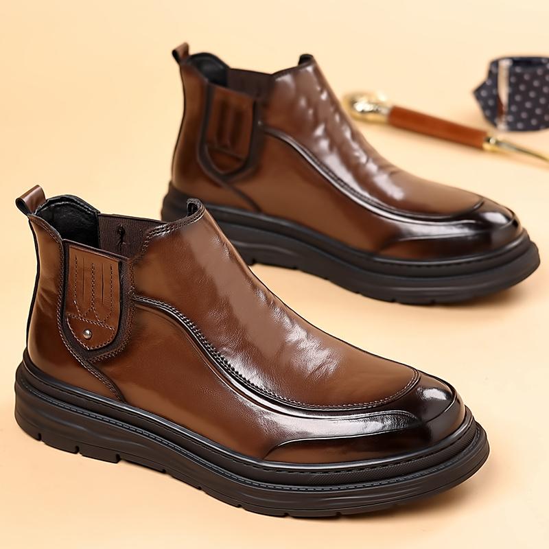 Genuine Leather Mens Chelsea Boots Luxury Brand Male Ankle Boots Soft Elastic Strap Ankle Boots Smart Formal Business Dress Shoe