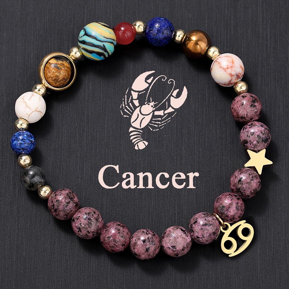European American Zodiac Basalt Beaded Bracelet with Eight Planets