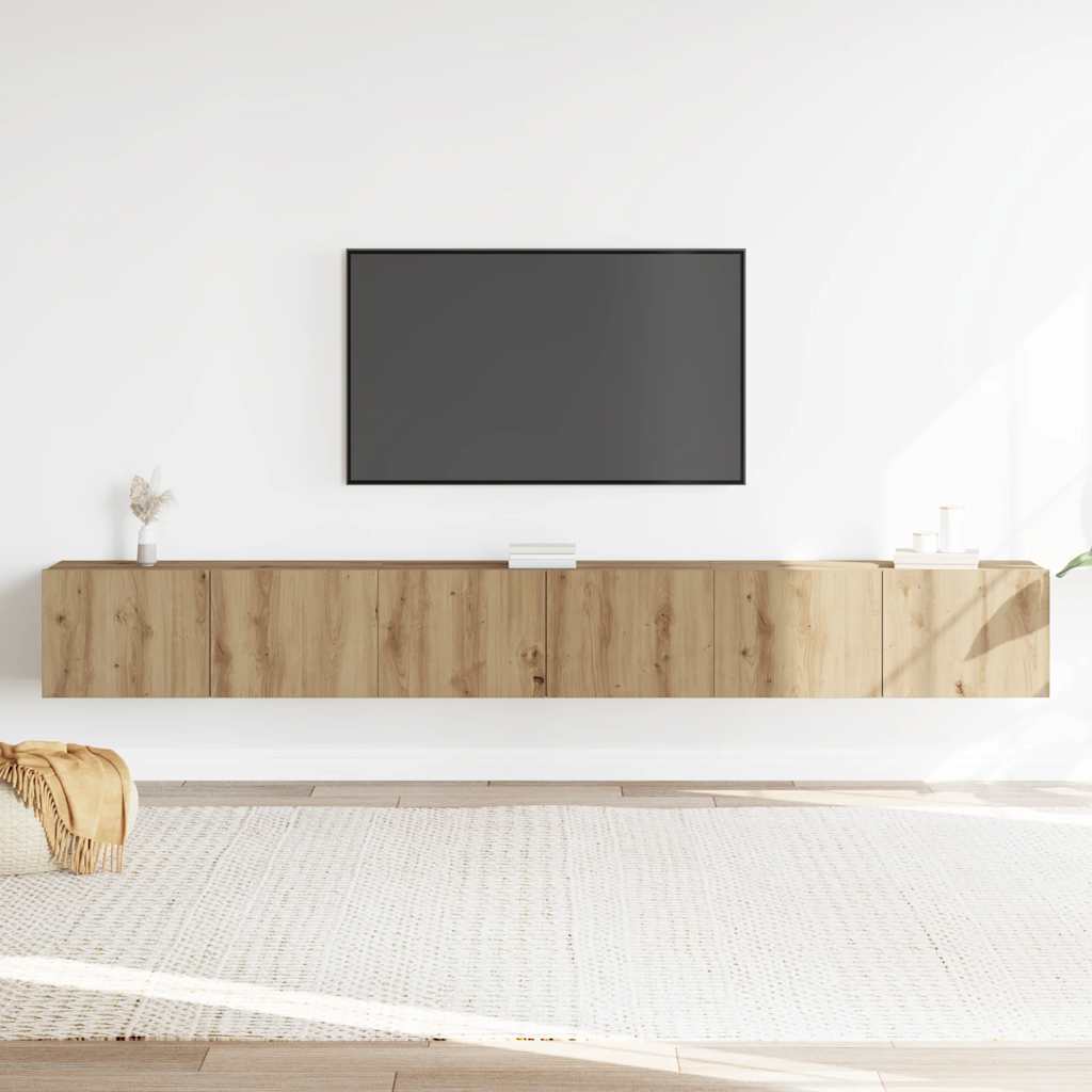 3 Piece Wall Mounted TV Cabinet Set Artisan Oak Finish Engineered Wood