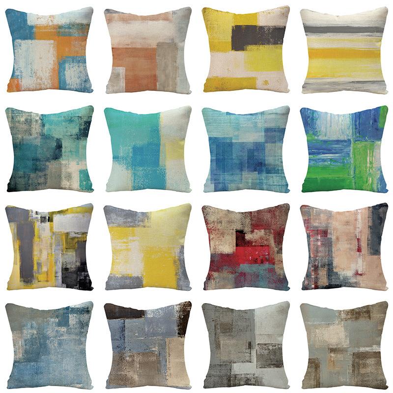 Home Oil Painting Geometric Abstract Pillow Case Sofa Pillow Cushion Cover