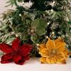 1PC Christmas Home Hotel Holiday Wedding Decoration Supplies Flocked Single Artificial Flowers Gold Powder Christmas Flowers
