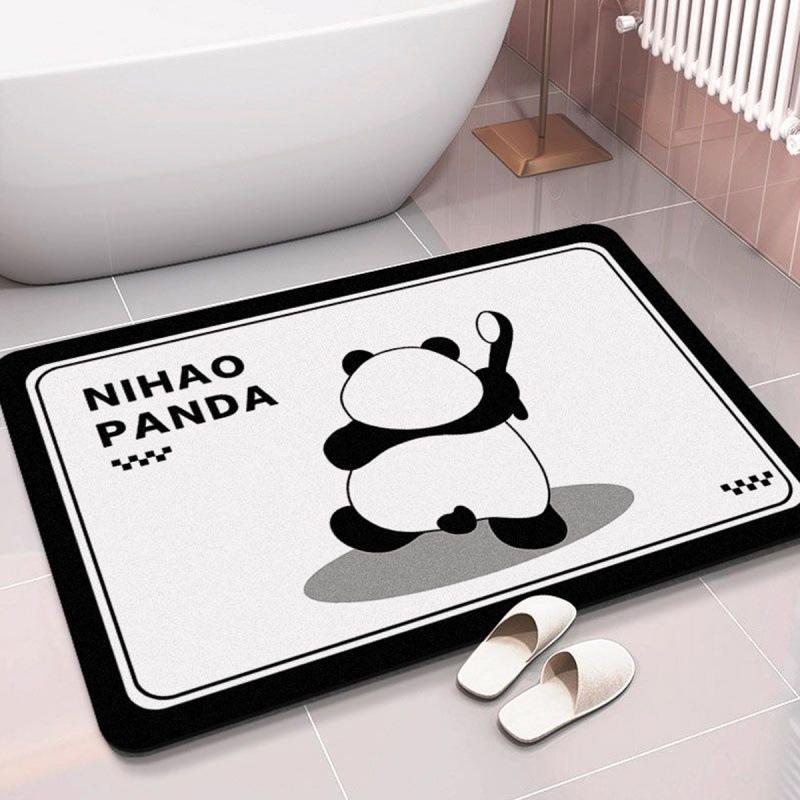 Cartoon Panda Diatom Mud Mat Bathroom Quick Drying Absorbent Non-slip Foot Mat Toilet Door Cushion Easy To Clean