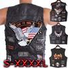 European and American Trend Locomotive Riding Vest, Leather Vest, Men's Leather Vest, Embroidered Badge, Net Version of Various Vests