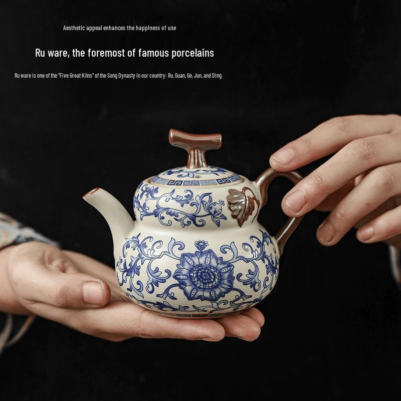 Ru Kiln Twining Lotus Travel Tea Set