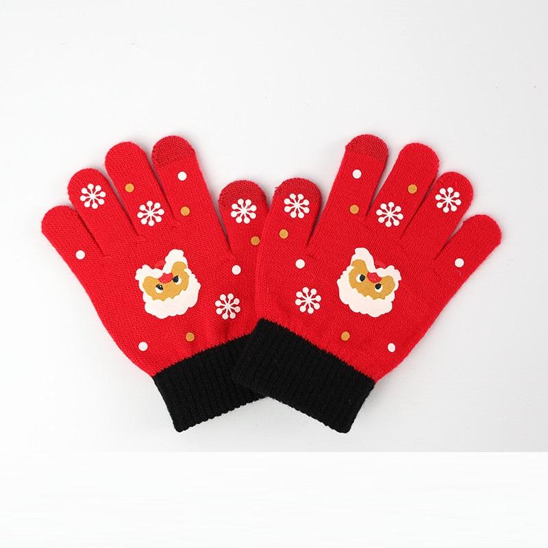 

Winter Children Christmas Gloves Boys Girls Cycling Gloves Kids Warm Five Fingers Touchscreen Knitted Gloves 7-10Y красный