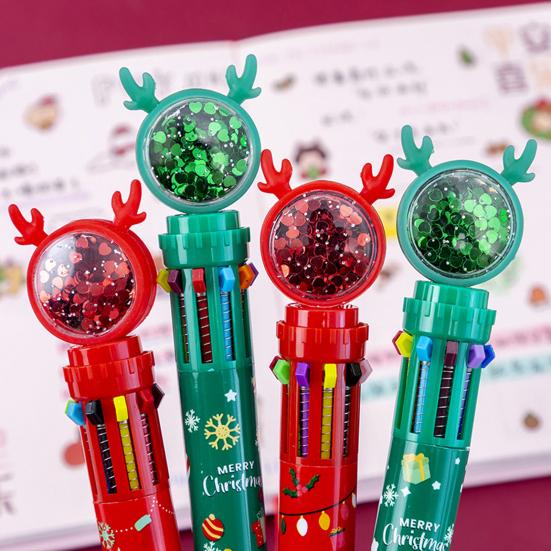 1/2/4 ks Vánoční třpytivé kuličkové pera Santa Claus Sob Vánoční stromek Slavnostní dekompresní design Inkoustová pera Psací nástroj