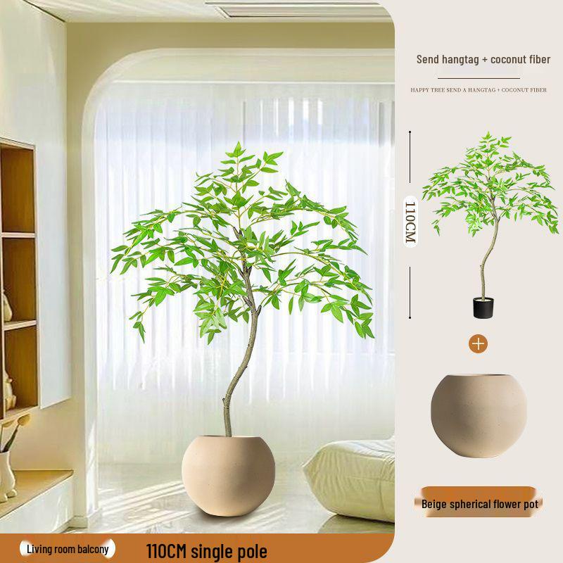 High-End Nandina Domestica Floor-Standing Faux Green Plant for Indoor Decoration