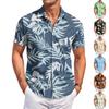 Men's Casual Short Sleeve Button Down Shirt Loose Fit Printed Tropical Palm Tree Pattern Lightweight Summer Beach Shirt