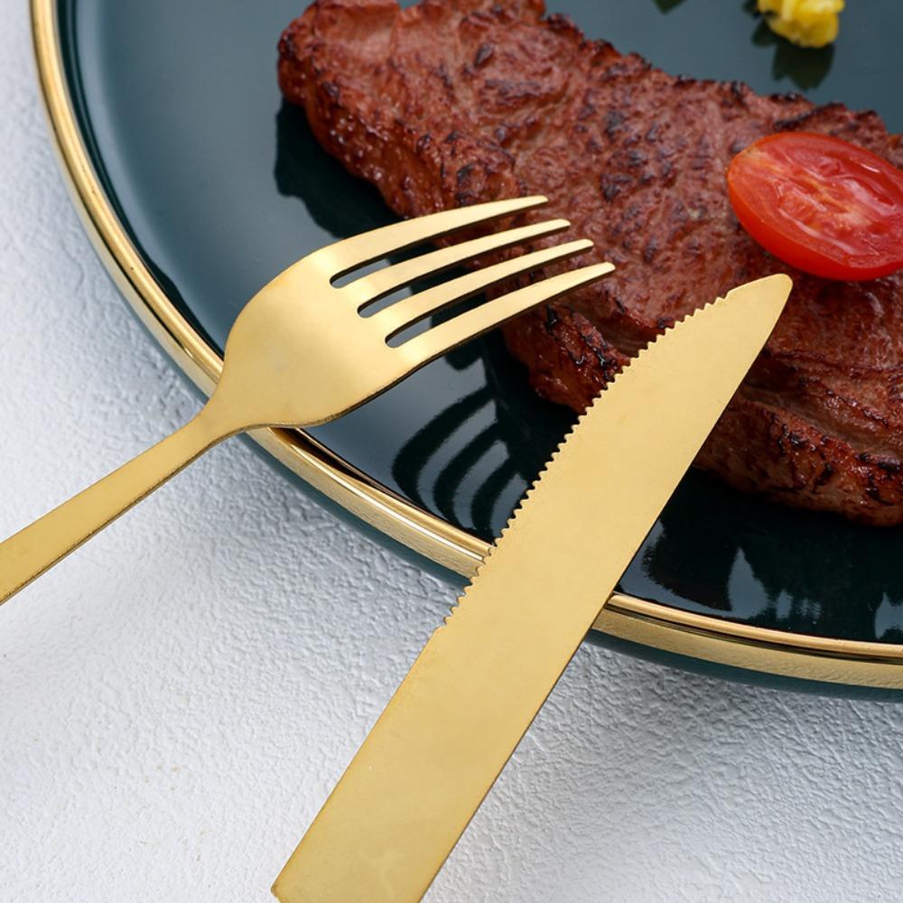 Mode 24-teiliges Besteckset Edelstahl Metall Geschenk Geschirr Gabeln Löffel Sets Essgeschirr Zuhause Schule Küche