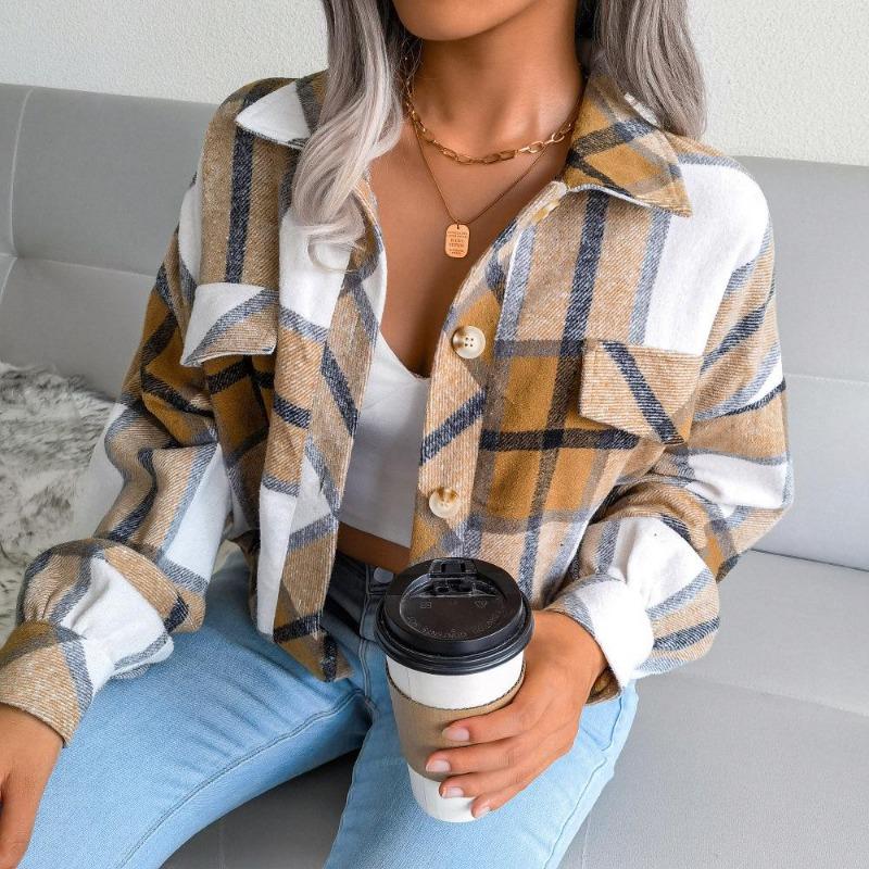 Autumn and Winter Plaid Lantern Long Sleeve Tweed Jacket