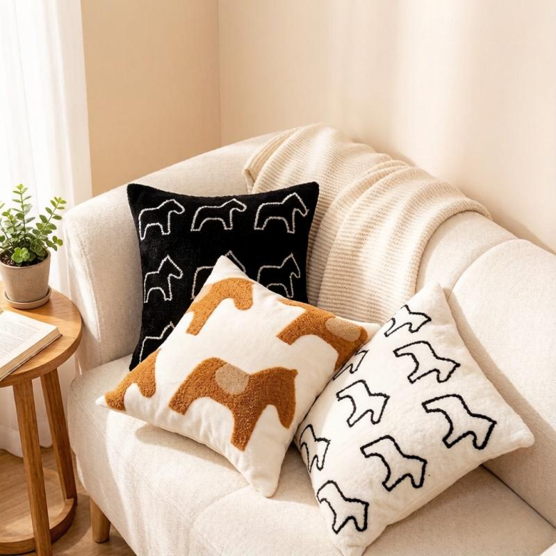 45x45cm 1pc adorable Home pillow cover small size decorate Nordic minimalist sofa throw pillowcase with horse Embroidered