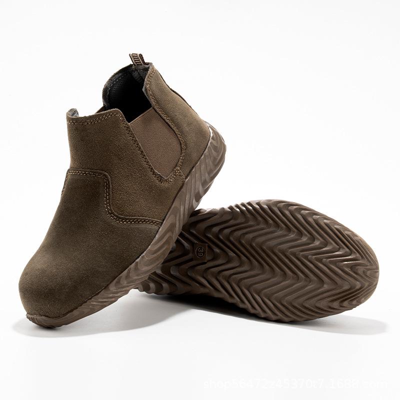 Men's Anti-Slip Suede Welding Safety Shoes with Steel Toe Cap - Anti-Smash & Anti-Puncture for Construction Sites