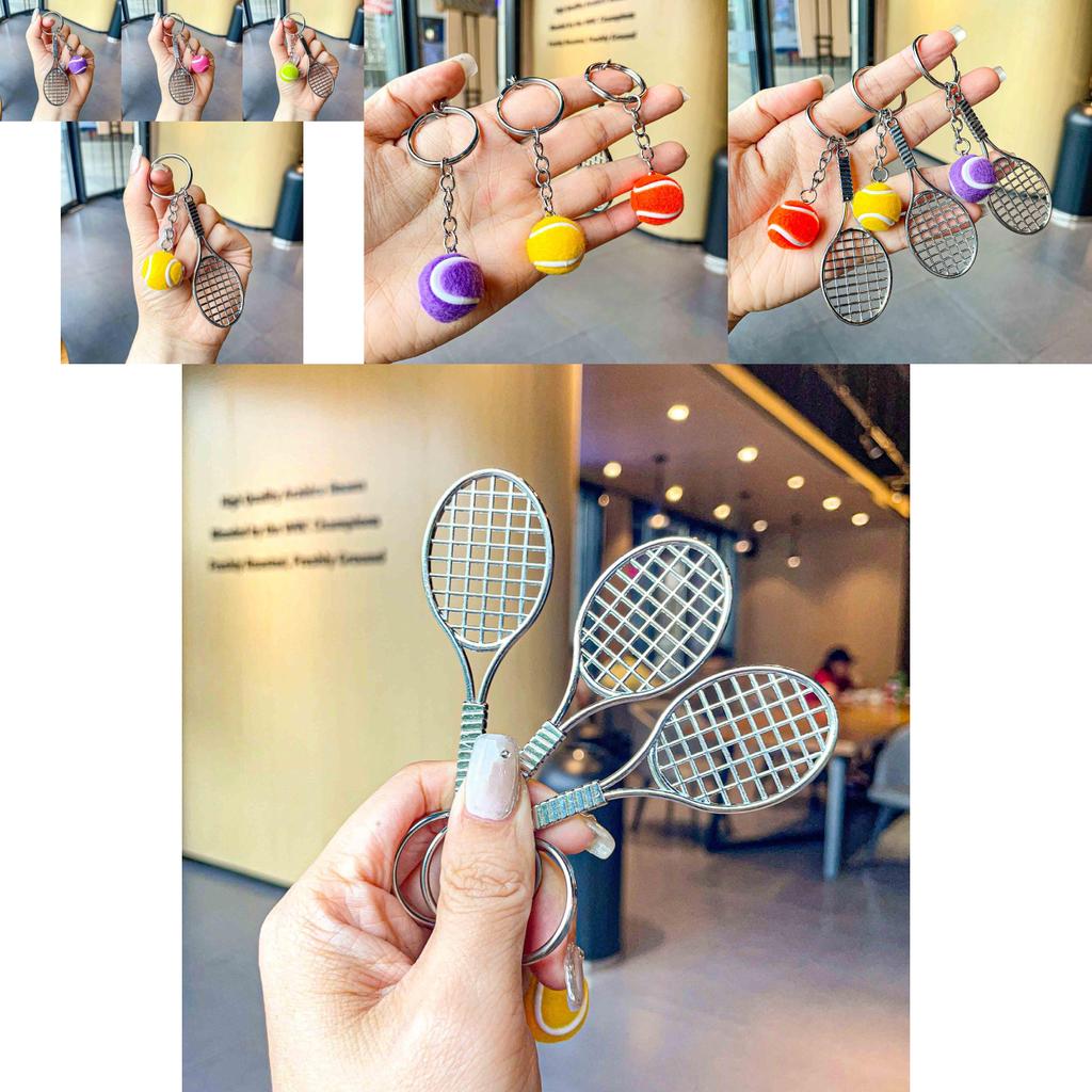 Charming Metal Tennis Racket Keychain With Colorful Ball Key Accessory