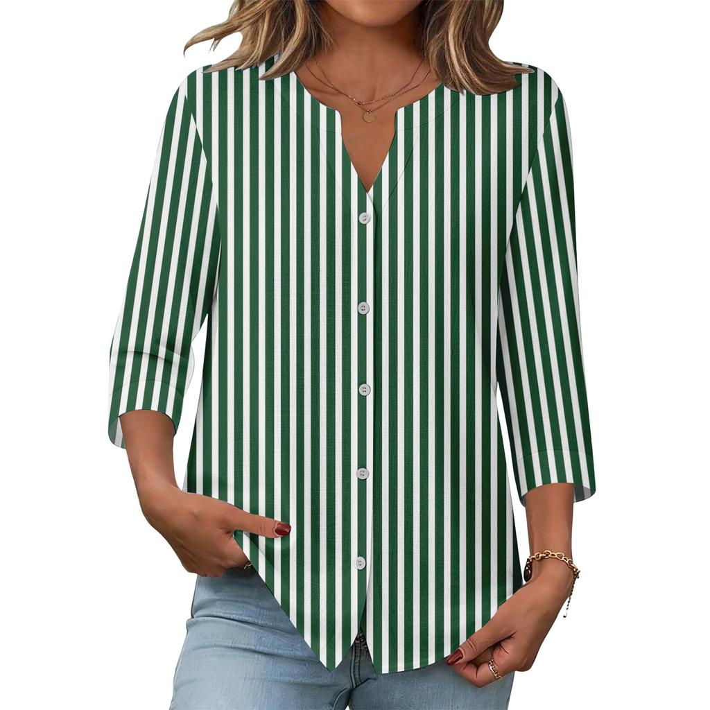 Women's stylish casual striped checkered printed blouse