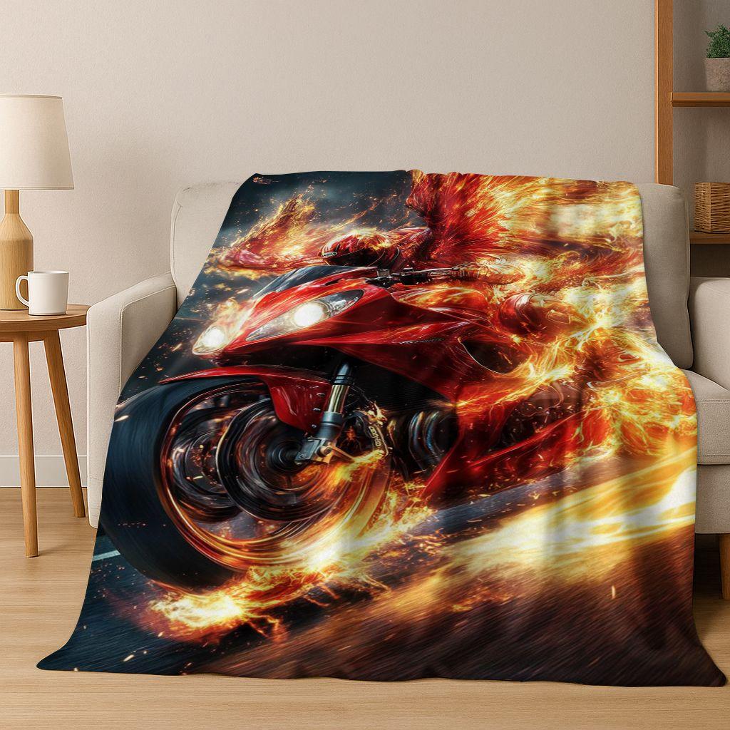 Personalized Motorcycle Rider Motorbike Art Flannel Blanket,Cozy Soft Throw Blanket for Home Bedroom Bed Sofa Picnic Cover Gift