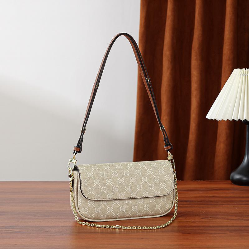 Women's 2025 Versatile Color Block Chain Bag: Small Retro Print Crossbody & Shoulder Bag