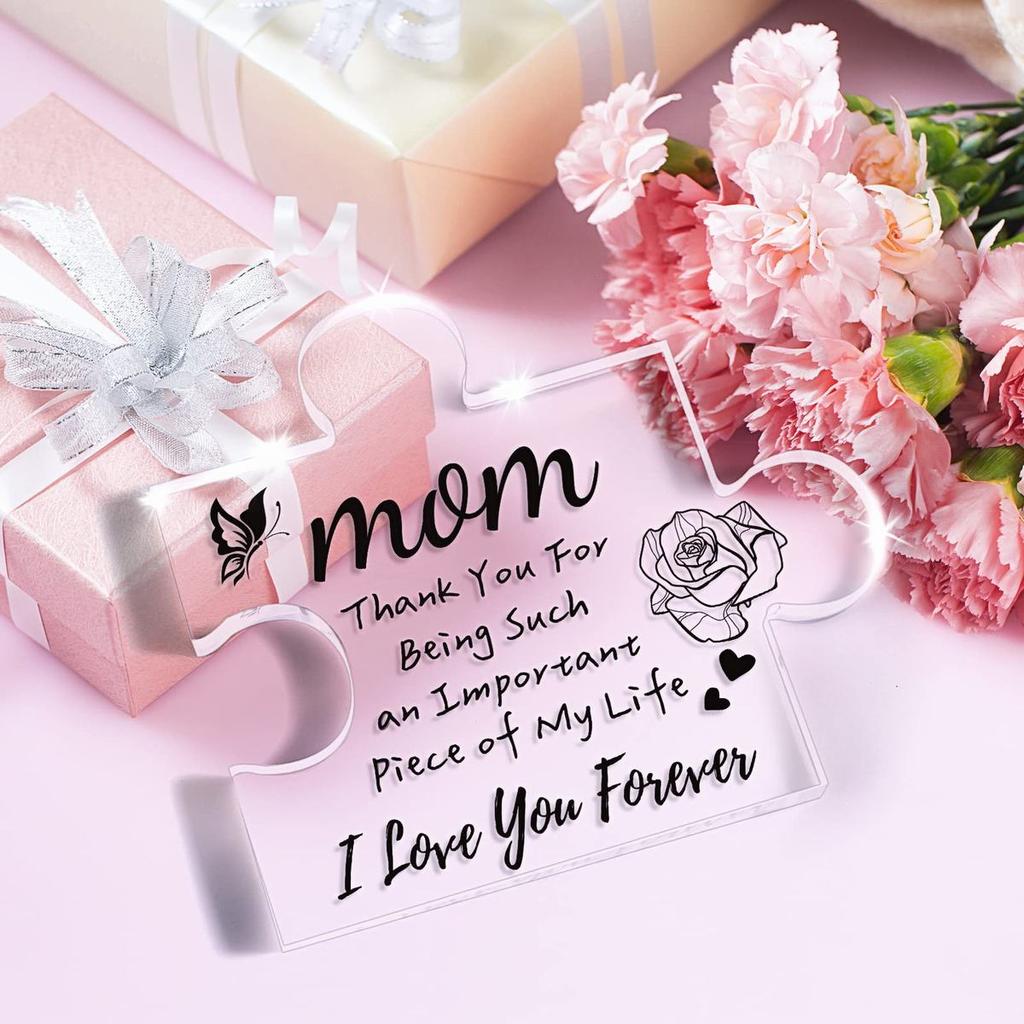 Gifts for Mom from Daughter Son, Mother's Day Birthday Gifts for Mom Engraved Puzzle Acrylic Plaque , Mom Acrylic Plaque Gifts