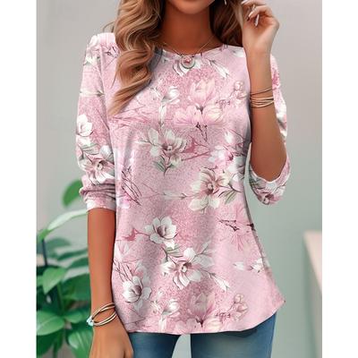 Blumen Digitalmuster Damen Langarm T-Shirt Winter warmes T-Shirt Oberteil modisches lässiges T-Shirt Party essentielles Oberteil