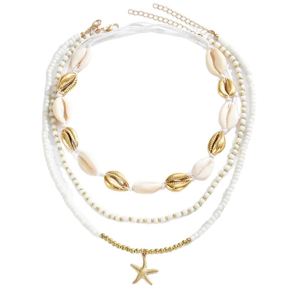 Bohemian Shell Necklace Set With Multilayer Geometric Design For Women