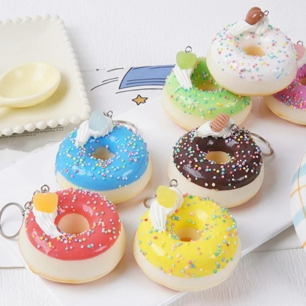 Quick Rebound Donut Bread Squeeze Toy Keychain Simulated Food Slow Rebound Keyring New Year Gift