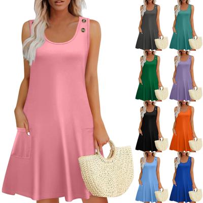 Summer Dresses For Women Beach Boho Sleeveless Printing Flowy Pocket Tshirt Tank Sundresses
