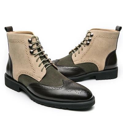 New Block Men's Boots Square Toe Lace-up Short Boots Mixed Color Handmade Men Boots Botas De Hombre