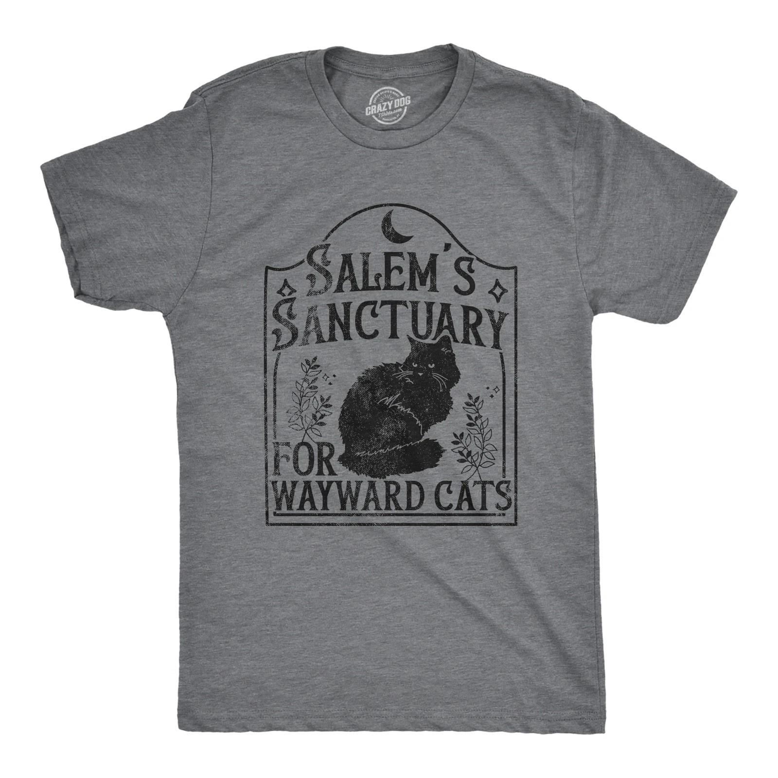 Mens Salems Sanctuary for Wayward Cats T Shirt Funny Spooky Halloween Kitten M