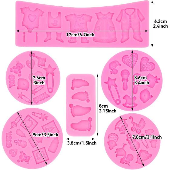 Rainmae 6Pcs Cute Baby Silicone Fondant Cake Mold Baby Birthday Party Kitchen Baking Mold Cake Decorating Moulds Modeling Tools Baby Shower Gender