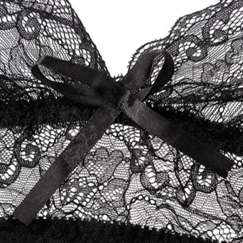 Mesh Sexy Clothing Lace Skirt Transparent Sexy Lingerie Dress Fashion Bow Deep V Lace Skirt  Home