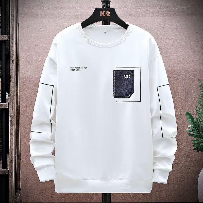Men's Crew Neck Sweater Autumn Loose Trend Top Jacket Teen Pullover Bottom Shirt Versatile Long Sleeve T-Shirt