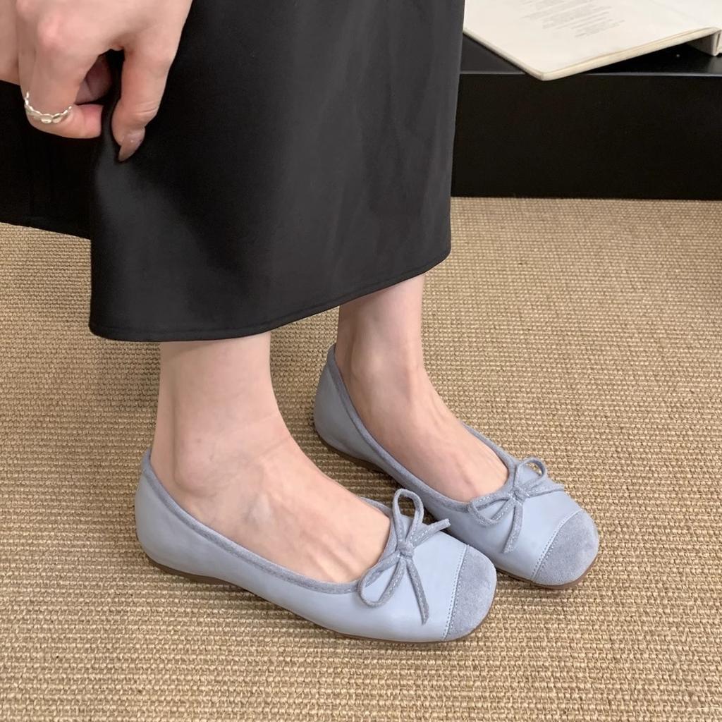 Inner height increase red single shoes women's spring new shallow mouth ladyshoes gentle retro casual thick sole one pedal Doudou shoes