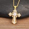 Nidin New Fashion Double Layer Jesus Cross Pendant Necklace 6 Colors For Women Men Shine Zircon Chain Link Jewelry Accessories
