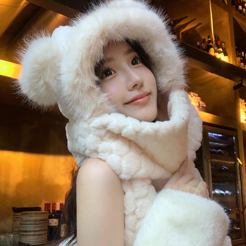 Autumn and Winter Warm and Cold Proof Thickened Hooded Cycling Windproof Ear Protection Plush Scarf