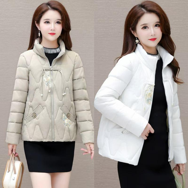 Down cotton-padded clothes women's stand-up collar short fashion embroidered new cotton-padded jackets loose warm thick coats
