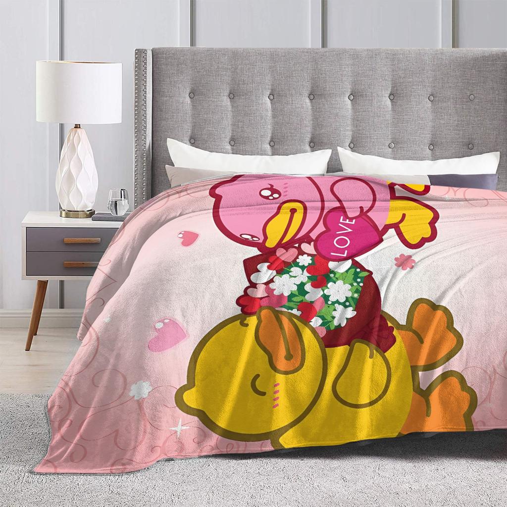 Yellow Duck Love Flannel Blankets Winter Soft Throw Blanket for Girls Boys Living Room Pattern Bedspread Sofa Bed Cover