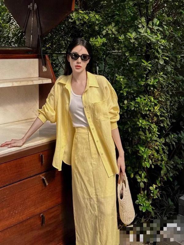 Elegant French Style Women's Two-Piece Summer Set: Fashionable Shirt and Skirt