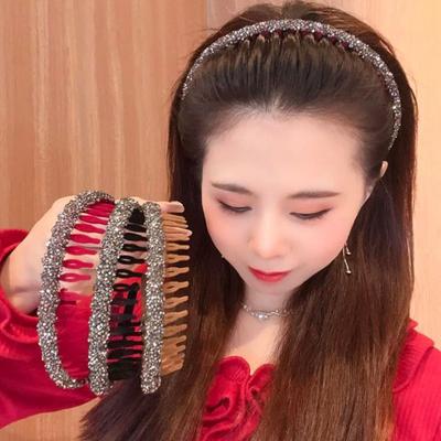 Lady Wavy Headband Non-slip Shiny Rhinestone Toothed Narrow Band Hair Bezel Face Wash Lady Hair