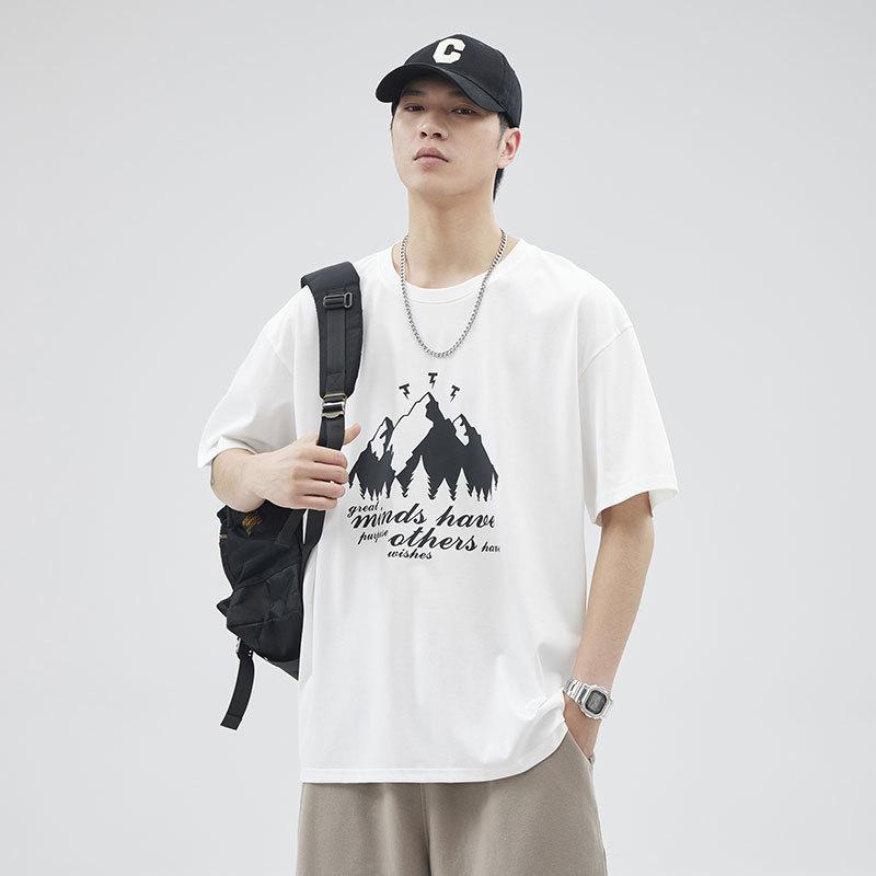 Футболка мужская трендовая мужская свободная повседневная одежда с короткими рукавами и принтом новая универсальная мужская рубашка с короткими рукавами M
