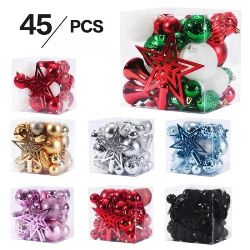 45Pcs Christmas Ball Set Luxury Xmas Tree Ornaments Treetop Stars Xmas Ball Decor  Christmas New Year Wedding Supplies
