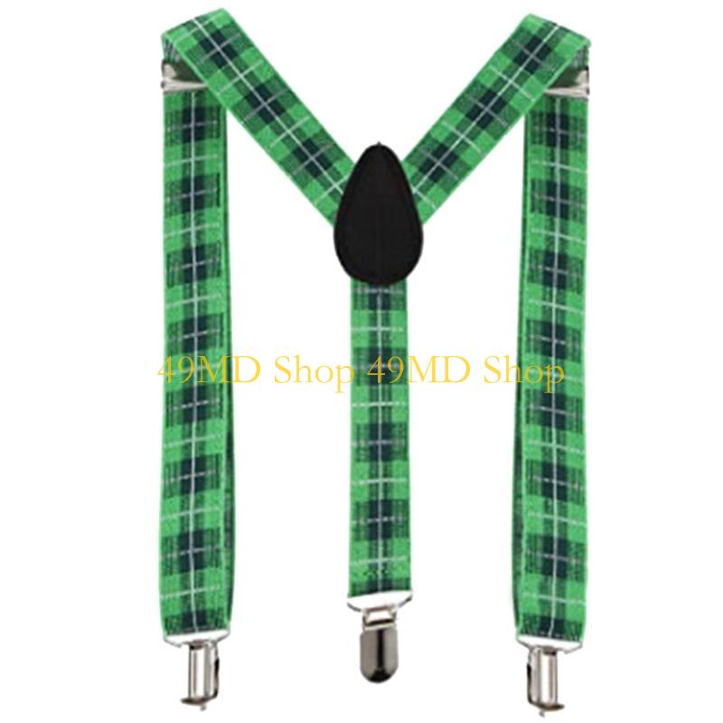 

49MD Shamrock Braces Adult StPatrickDay Celebration Suspender Braces Festival Costume зеленый плед