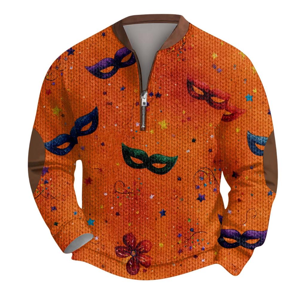 Pánský vánoční svetr Mikiny na zip Vintage pletený Grafická mikina Karnevalový Stojáček Pulovr