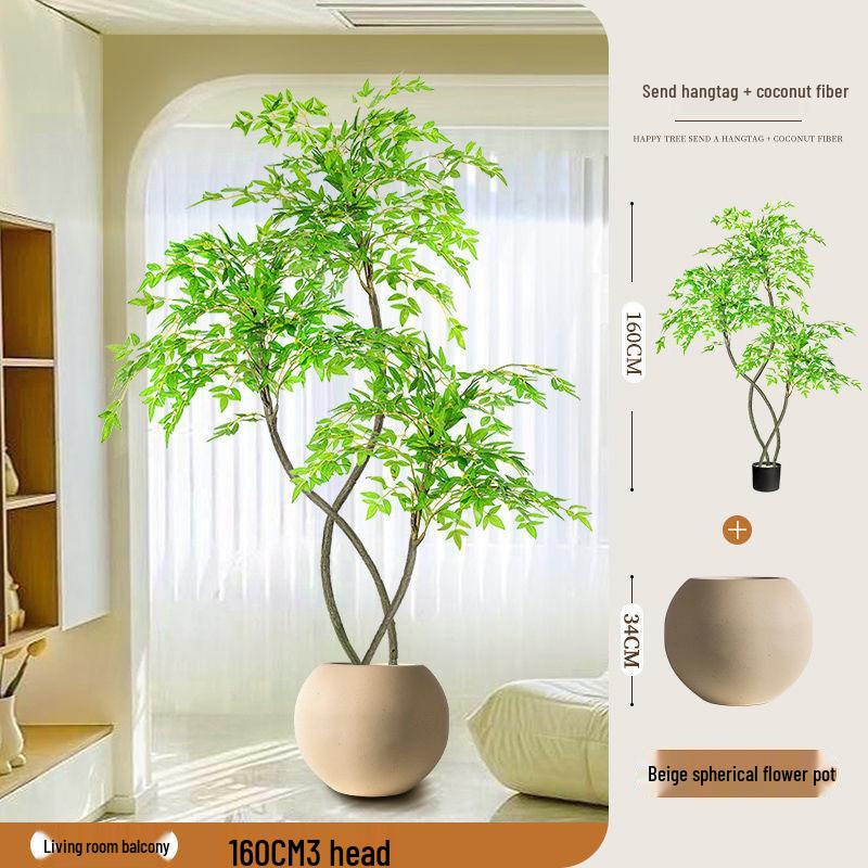 High-End Nandina Domestica Floor-Standing Faux Green Plant for Indoor Decoration