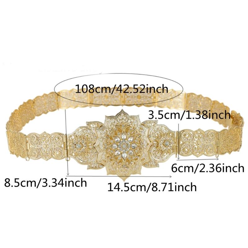 Traditional Hollowed Out Belt Moroccan Caucasus Robe Belt Antique Waistband for Wedding Rhinestones Carving Corset Belt